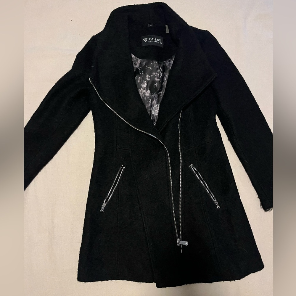 Black wool Guess pea coat. Size M.